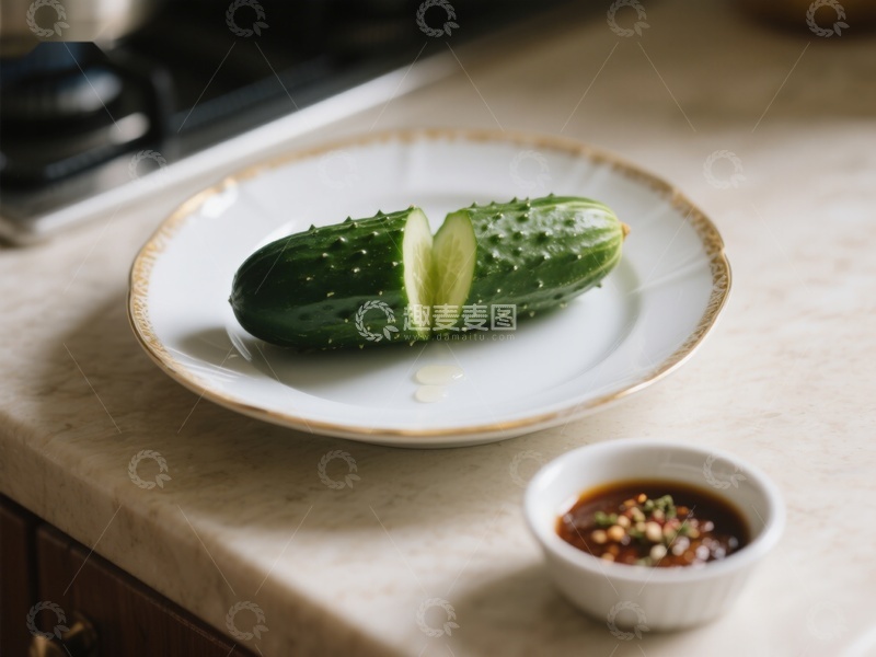高清大图下载【趣麦麦图】切片黄瓜配蘸料，简约美食