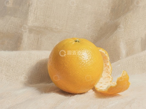 新鲜橙子与剥落果皮