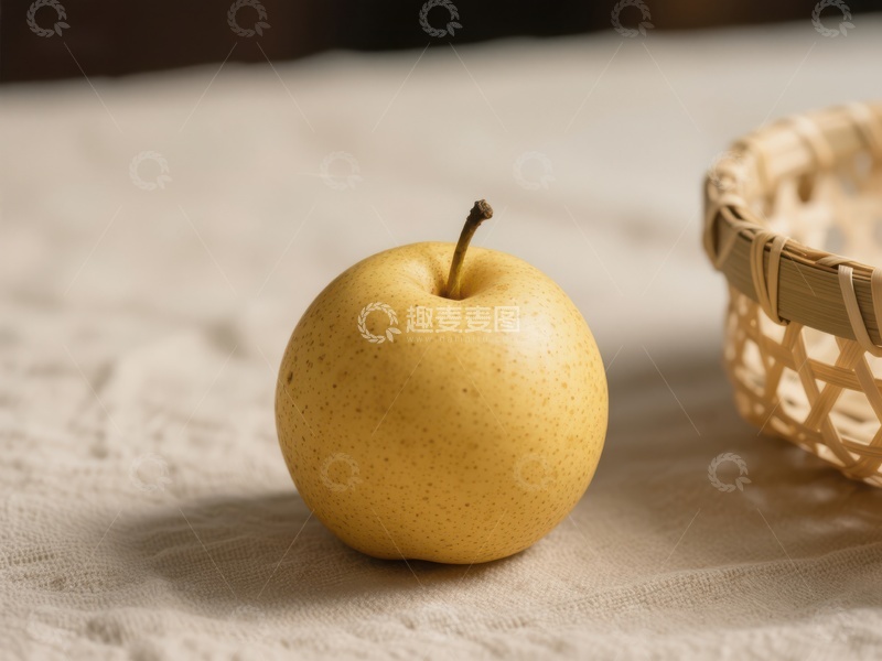 高清大图下载【趣麦麦图】静置桌上的梨与竹篮