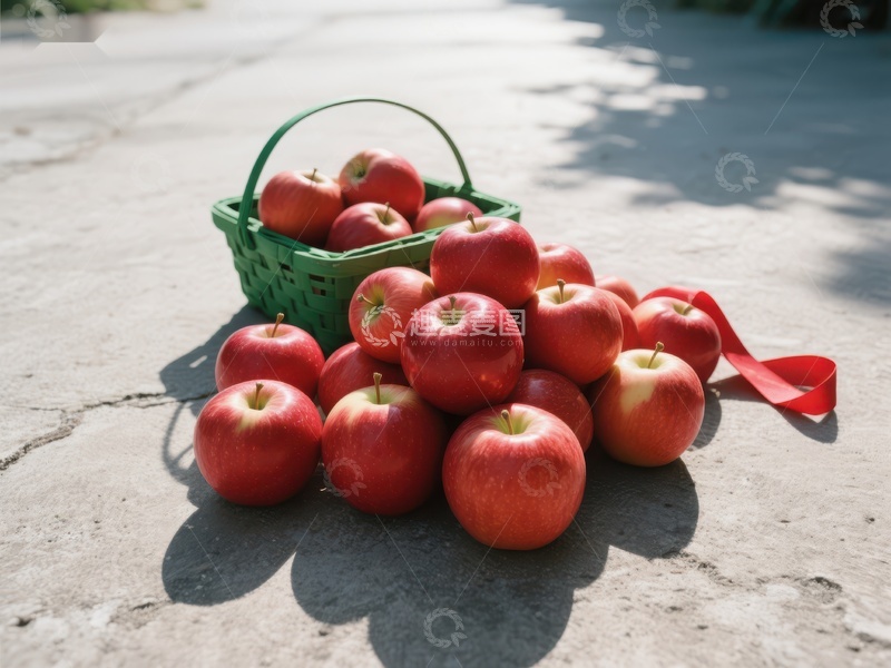 高清大图下载【趣麦麦图】篮子旁散落的红苹果