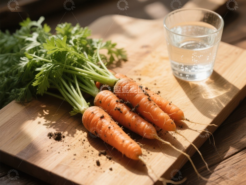 高清大图下载【趣麦麦图】新鲜胡萝卜与清水杯