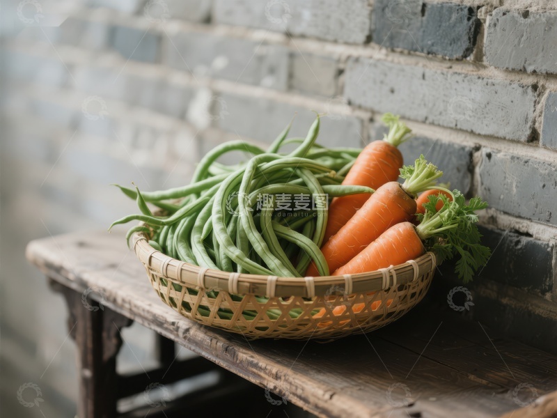 高清大图下载【趣麦麦图】篮子里的胡萝卜和四季豆