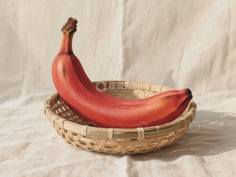 高清大图下载【趣麦麦图】红色香蕉置于编织篮中