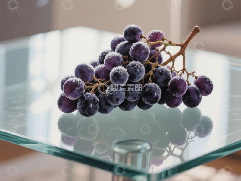 高清大图下载【趣麦麦图】玻璃桌上的一串紫葡萄