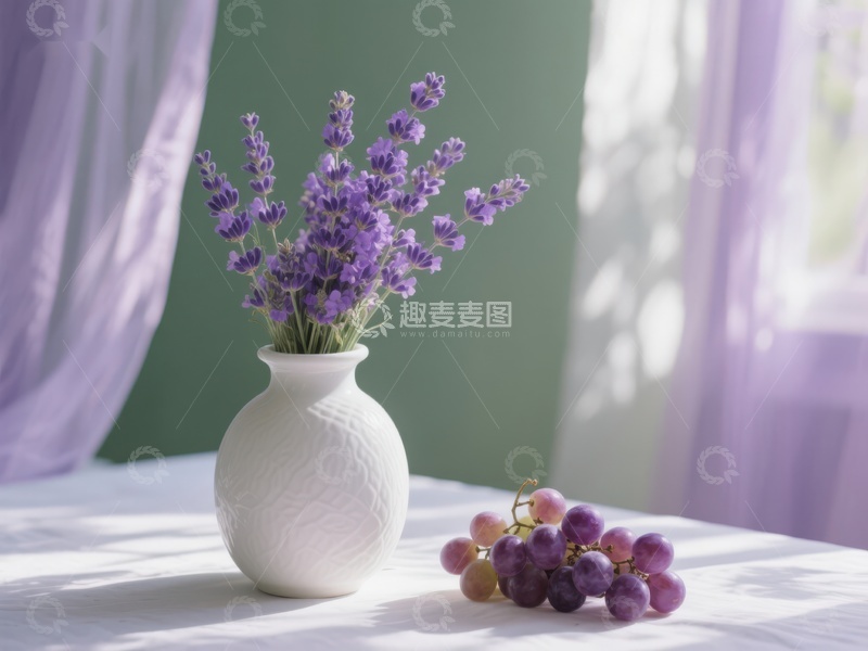 高清大图下载【趣麦麦图】薰衣草与葡萄的静谧组合