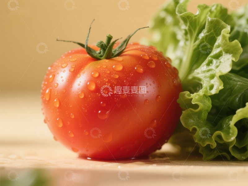 高清大图下载【趣麦麦图】新鲜番茄与生菜特写
