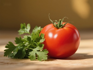 新鲜番茄与香菜的静物组合