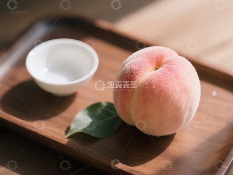 高清大图下载【趣麦麦图】-桃子与茶杯静置木盘