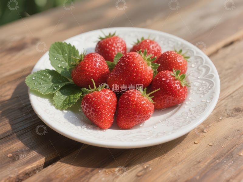 高清大图下载【趣麦麦图】新鲜草莓置于白色盘中