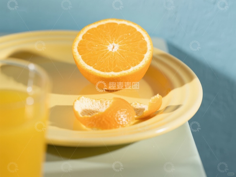 高清大图下载【趣麦麦图】切开的橙子与橙汁杯