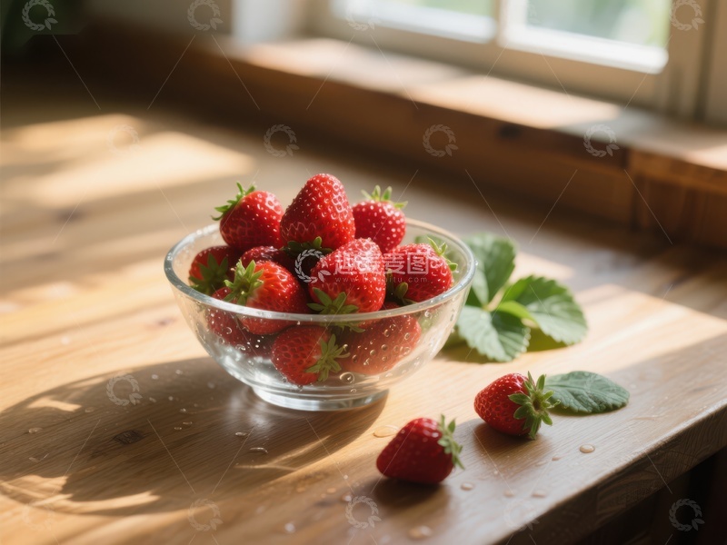 高清大图下载【趣麦麦图】阳光下的草莓碗