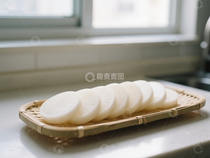 高清大图下载【趣麦麦图】竹篮中的切片白萝卜