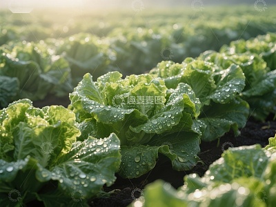 清晨露珠下的生菜田