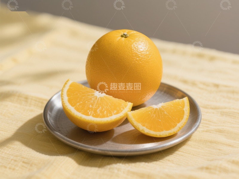 高清大图下载【趣麦麦图】新鲜橙子切片置于盘中