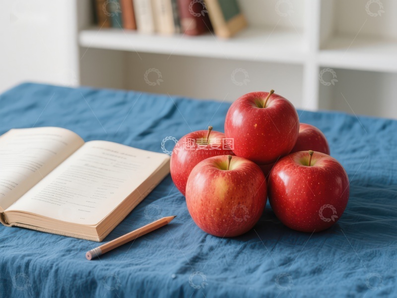 高清大图下载【趣麦麦图】书本与苹果静物组合