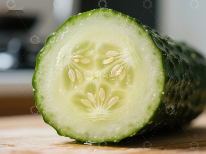 高清大图下载【趣麦麦图】切开的黄瓜，展示内部种子结构