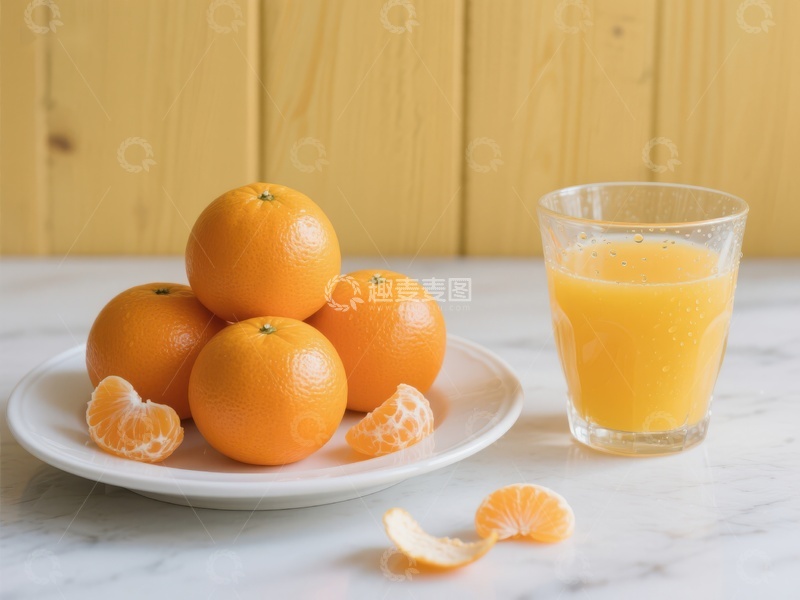 高清大图下载【趣麦麦图】新鲜橙子与橙汁的静物组合
