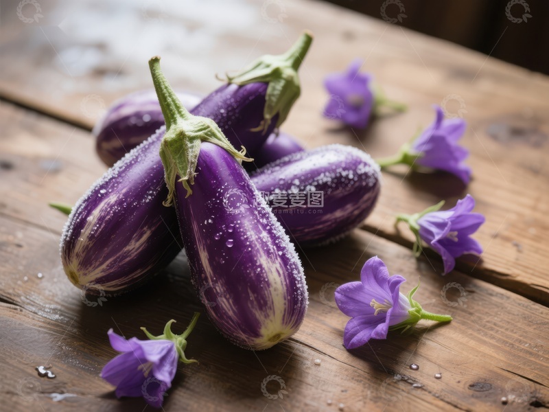 高清大图下载【趣麦麦图】新鲜茄子与紫色花朵静物