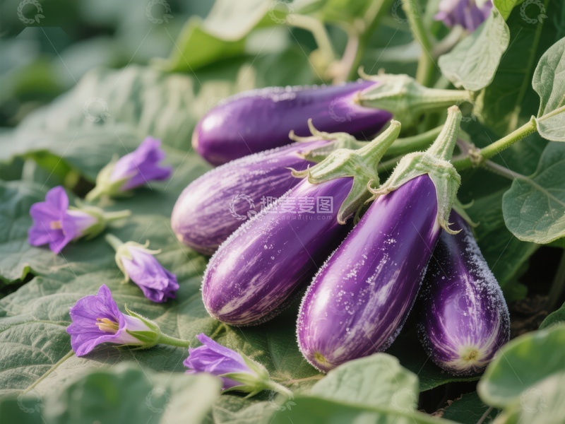 高清大图下载【趣麦麦图】紫色茄子在绿叶间自然生长