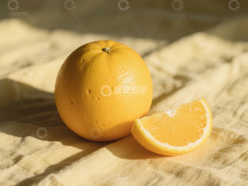 高清大图下载【趣麦麦图】新鲜橙子与切片，阳光下静物