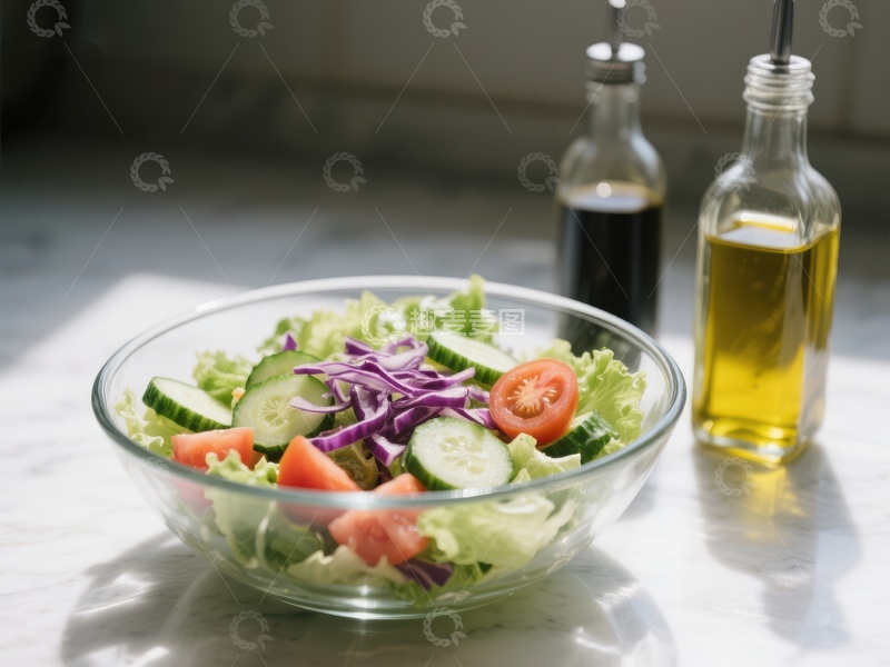 高清大图下载【趣麦麦图】新鲜蔬菜沙拉配橄榄油和醋