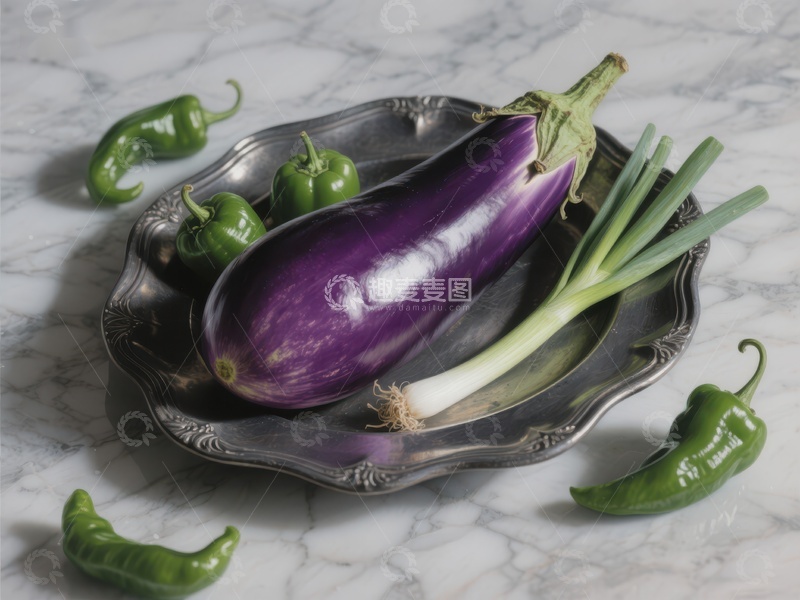 高清大图下载【趣麦麦图】银盘上的茄子与青椒