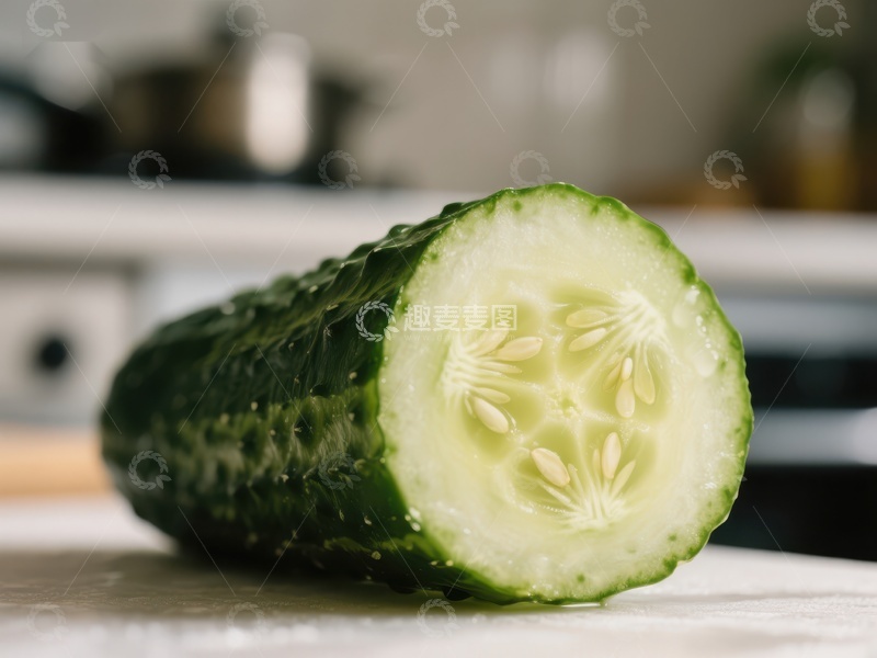 高清大图下载【趣麦麦图】切开的黄瓜，展示内部结构