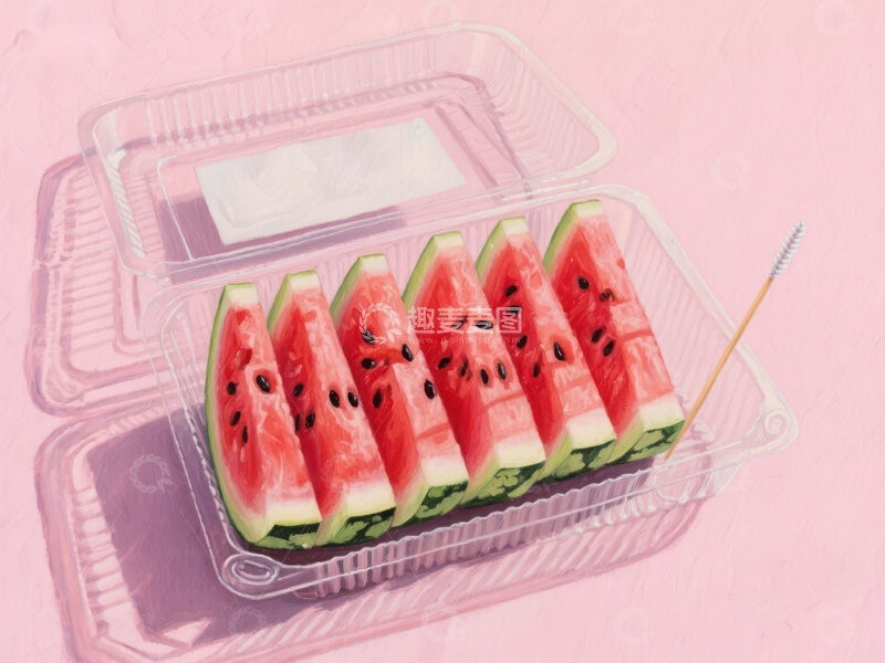 高清大图下载【趣麦麦图】切片西瓜装在透明塑料盒中