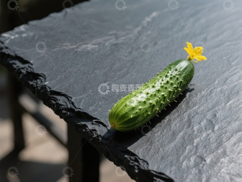 高清大图下载【趣麦麦图】带花黄瓜置于石板之上