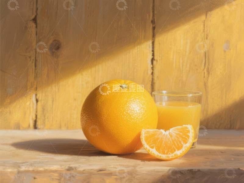 高清大图下载【趣麦麦图】新鲜橙子与橙汁杯