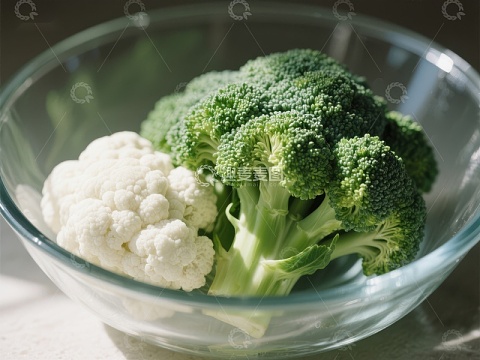 玻璃碗中的西兰花与花椰菜