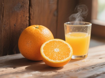 新鲜橙子与热橙汁