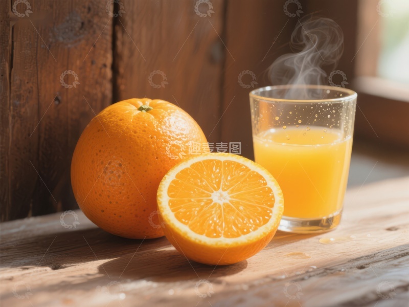 高清大图下载【趣麦麦图】新鲜橙子与热橙汁