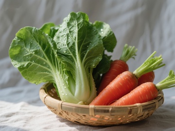 新鲜蔬菜篮：胡萝卜与小白菜
