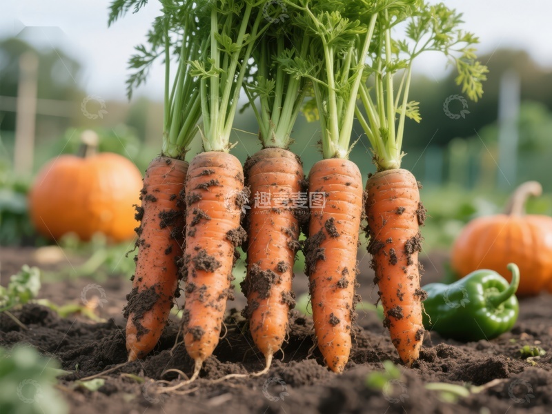高清大图下载【趣麦麦图】新鲜胡萝卜与南瓜绿椒田园风光