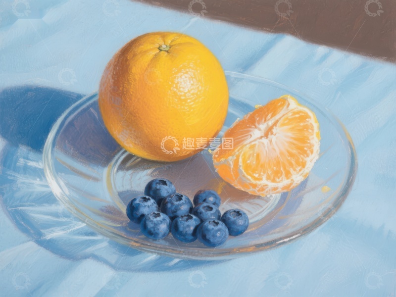 高清大图下载【趣麦麦图】橙子与蓝莓的静物画