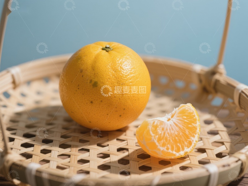 高清大图下载【趣麦麦图】橙子置于竹篮，清新自然