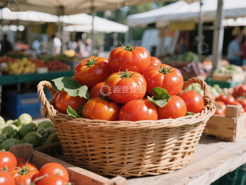 市场摊位上的新鲜番茄