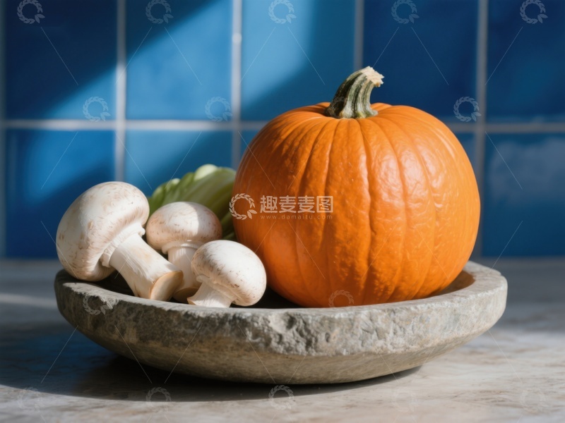 高清大图下载【趣麦麦图】南瓜与蘑菇的静物组合