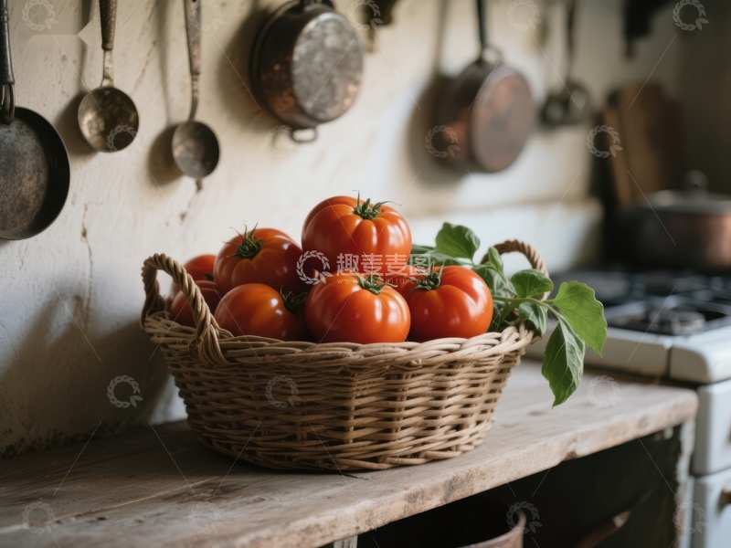 高清大图下载【趣麦麦图】厨房台面上的番茄篮