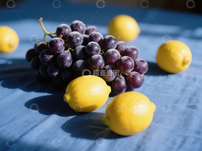 高清大图下载【趣麦麦图】葡萄与柠檬的静物组合