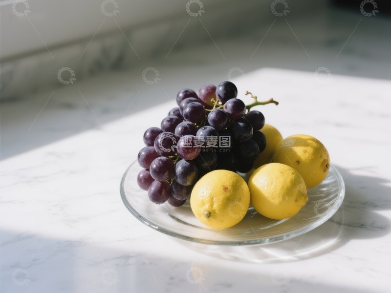 高清大图下载【趣麦麦图】葡萄与柠檬的静物组合