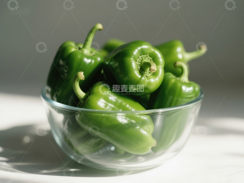 高清大图下载【趣麦麦图】玻璃碗中的新鲜青椒