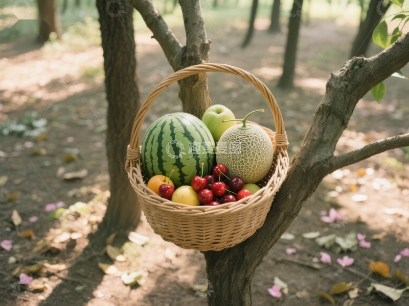 高清大图下载【趣麦麦图】树上悬挂的水果篮