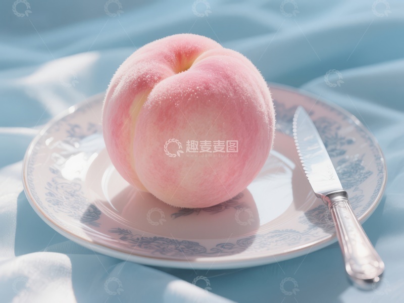 高清大图下载【趣麦麦图】盘中桃子与刀具