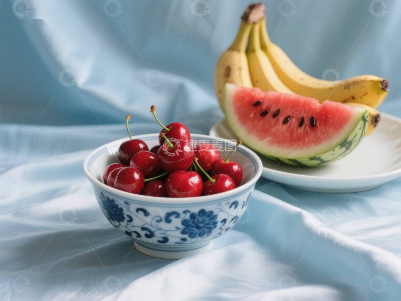 高清大图下载【趣麦麦图】樱桃、西瓜与香蕉的清新组合