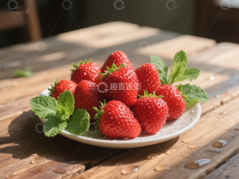 高清大图下载【趣麦麦图】新鲜草莓配薄荷叶