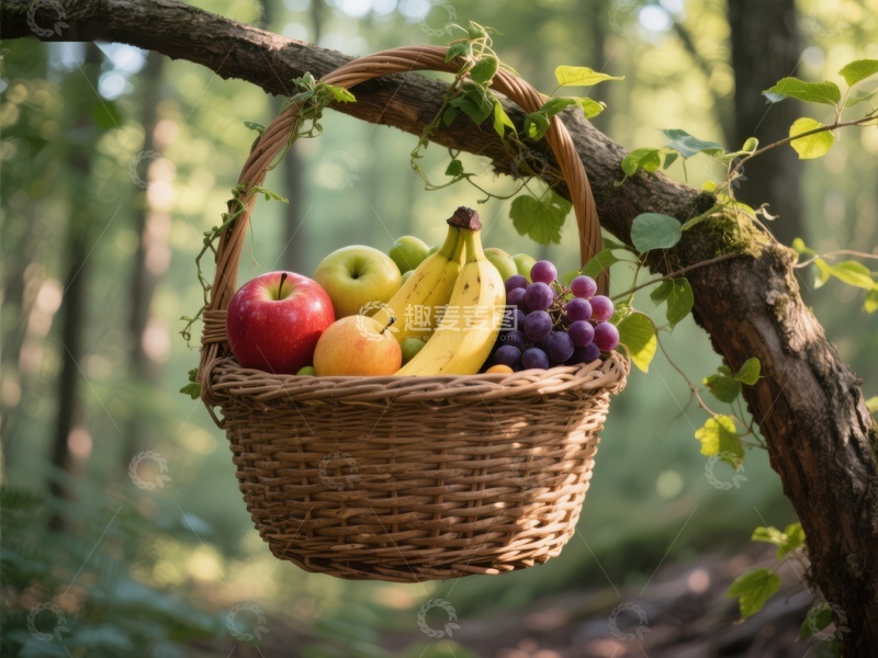高清大图下载【趣麦麦图】森林中的水果篮