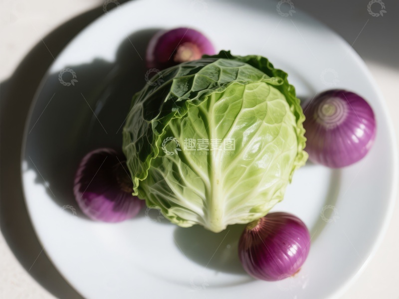 高清大图下载【趣麦麦图】新鲜卷心菜与红洋葱的静物组合
