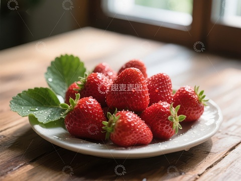 新鲜草莓盘中摆放